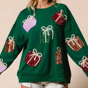 BiBi Sequin Christmas Gift Box Embroideries Pullover
